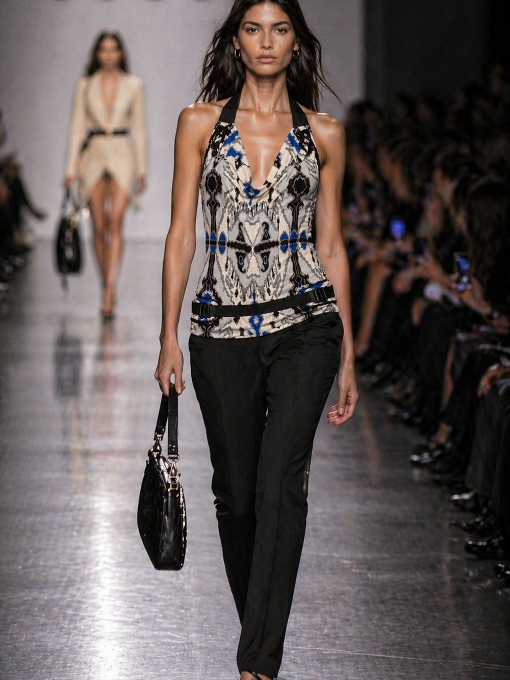 Gucci Archive 2009 Y2K Printed Halter Buckle Top Made in Italy